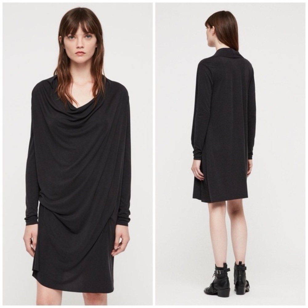 ALLSAINTS AMEI BLACK DRAPED DRESS SIZE 4